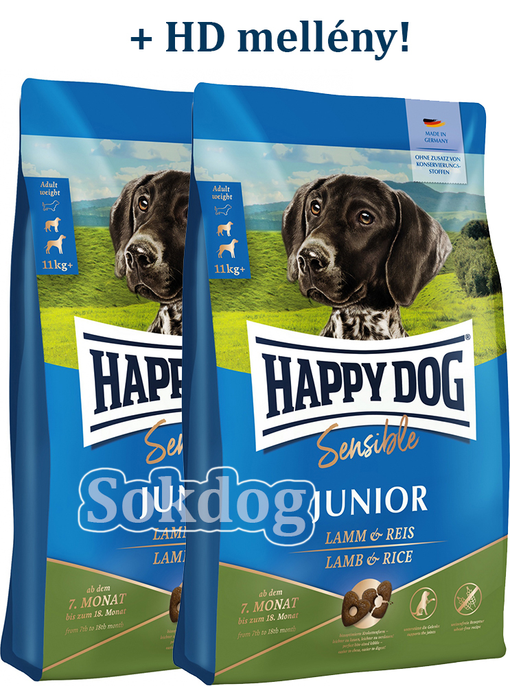 Happy Dog Sensible Junior Lamb & Rice 2*10kg +HD mellény!