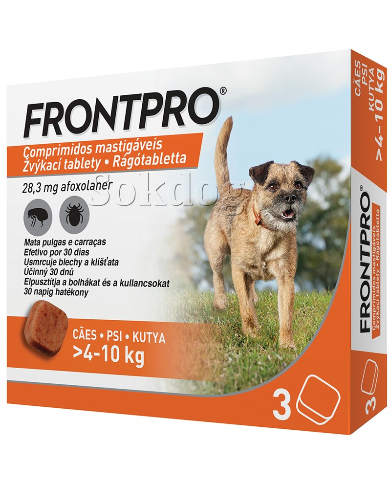 FRONTPRO 28mg rágótabletta kutyáknak 4-10kg, bolha, kullancs ellen (3 tabletta) Szavi: 2025.03.