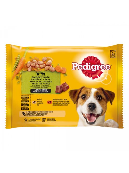 Pedigree 4x100g Csirke, Marha + Máj + Zöldség Mártásban Alutasak DH06H