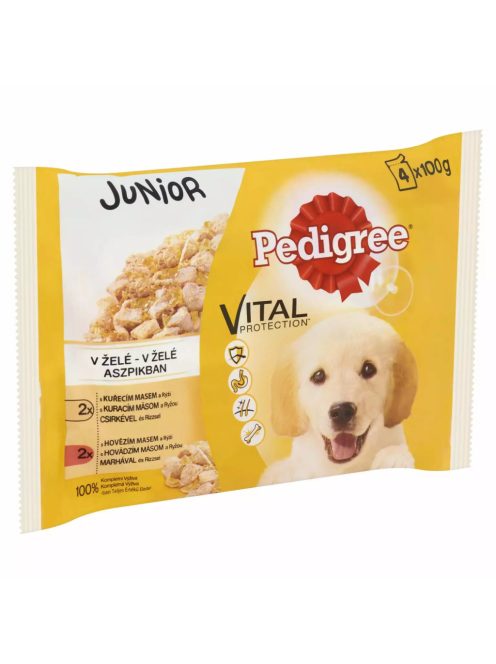 Pedigree 4x100g Junior Csirkével + Rizs, Marha + Máj + Rizs Aszpikban Alutasak DD72T/DR36D