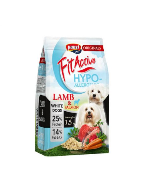 Panzi FitActive WhiteDogs Hypoallergenic Adult Bárány&Lazac száraztáp - Világos színű, felnőtt kutyák részére 1,5kg
