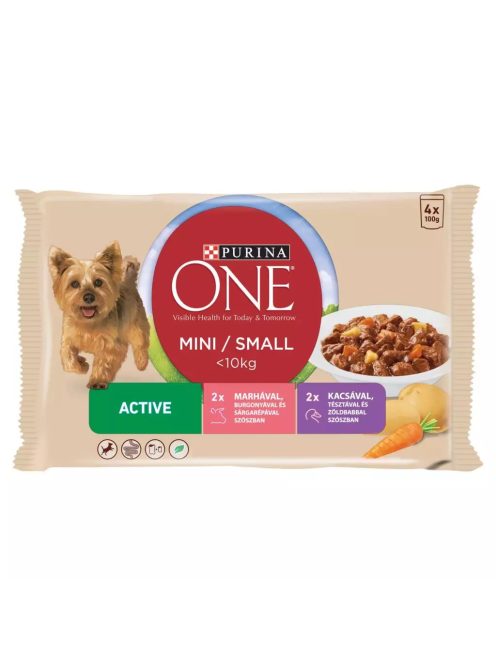 Purina ONE MINI Active Marhával és kacsával nedves kutyaeledel 4x85g 046