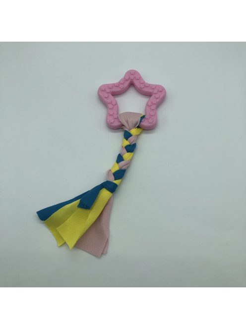 Gumi kutyajáték csillag 7,5cm - textil fonattal - rózsaszín