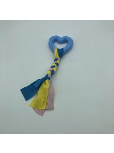 Gumi kutyajáték szív 7,5cm - textil fonattal - kék