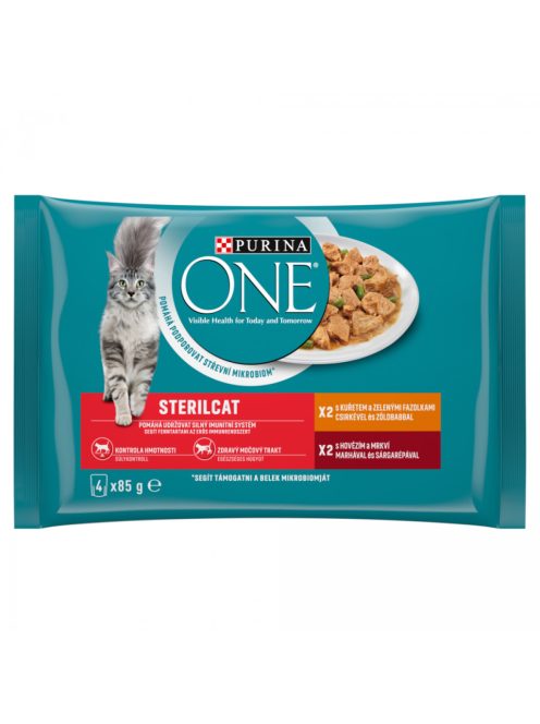 Purina One STERILCAT Csirkével és Zöldbabbal, Marhával és Sárgarépával alutasakos macskaeledel 4x85g