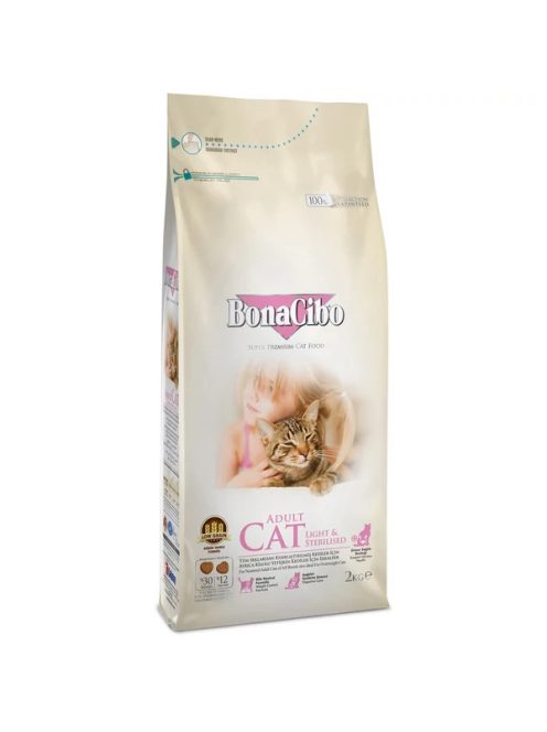 Bonacibo Cat 2kg Light és Sterilized Csirke, Szardella, Rák + Rizs száraztáp