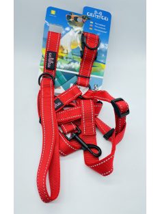   Kutyahám szett fényvisszeverő csíkkal, kb. 58-76cm körméret + 2.5x120cm póráz PIROS