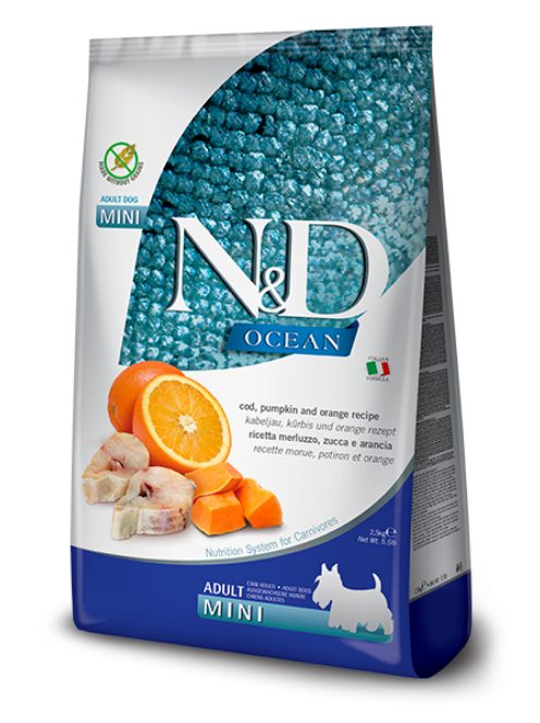 N&D Ocean Dog tőkehal, sütőtök és narancs adult mini 7kg