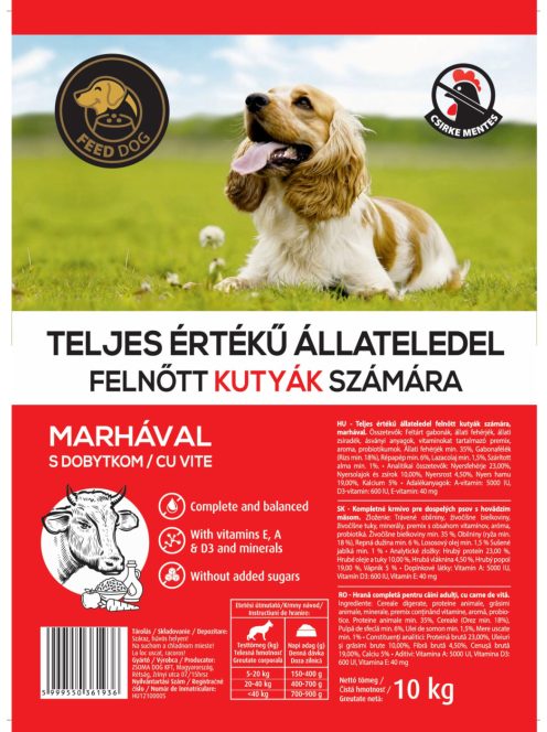 FeedDog 10kg Marhás Kutyatáp CSIRKEMENTES
