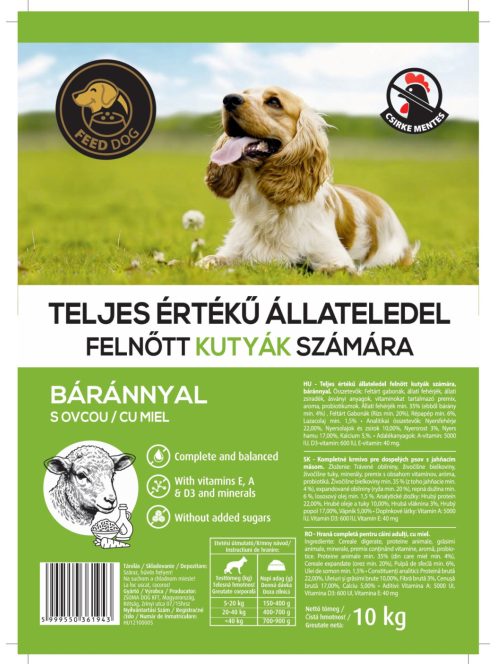 FeedDog 10kg Bárányos Kutyatáp CSIRKEMENTES
