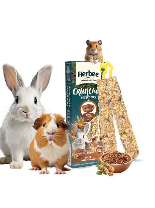HERBEE CRUNCHER Rúd Rágcsálóknak és Nyulaknak, 115g 2in1, Dióféle és Lenmag (HEC0002)