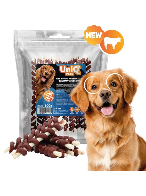 UNIQ PETS KUTYASNACK Marhahússal Tekert Nyersbőr rágórudak 500g (UDS0113)