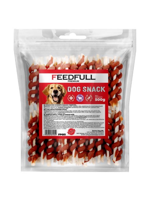 Feedfull Premium Bárányhússal Tekert Bőrpálca kutya jutalomfalat 500g (FP051)