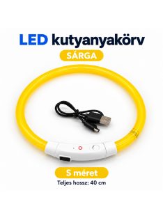   LED fényvezető szálas világító kutyanyakörv, méretre vágható –  S, Sárga, (40cm)