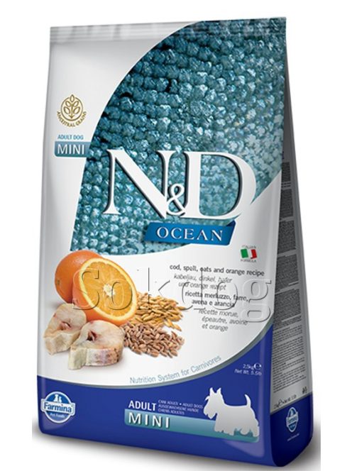 N&D Ocean Adult Mini tőkehal, tönköly, zab & narancs 2,5kg