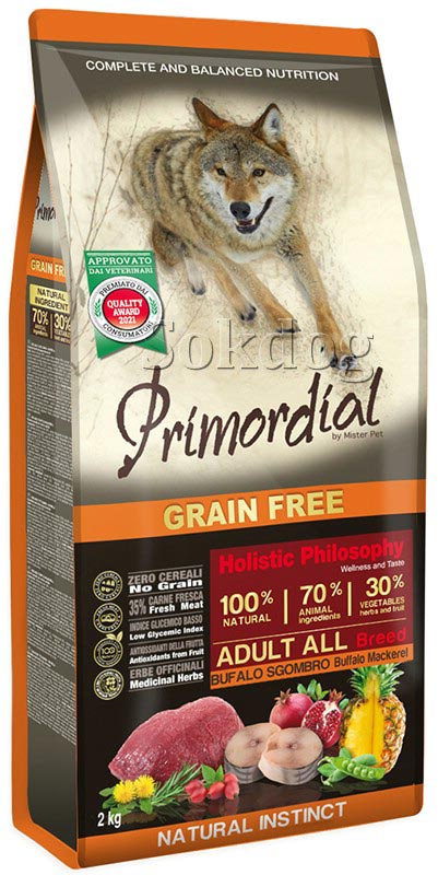Primordial Grain Free Adult Buffalo & Mackerel 12kg, 30/18