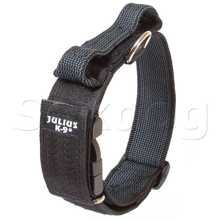 Julius-K9 Color & Grey nyakörv fogóval, fekete, 50mm, 49-70cm