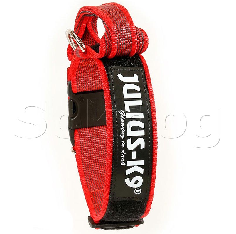 Julius-K9 Color & Grey nyakörv fogóval, piros, 40mm, 38-53cm
